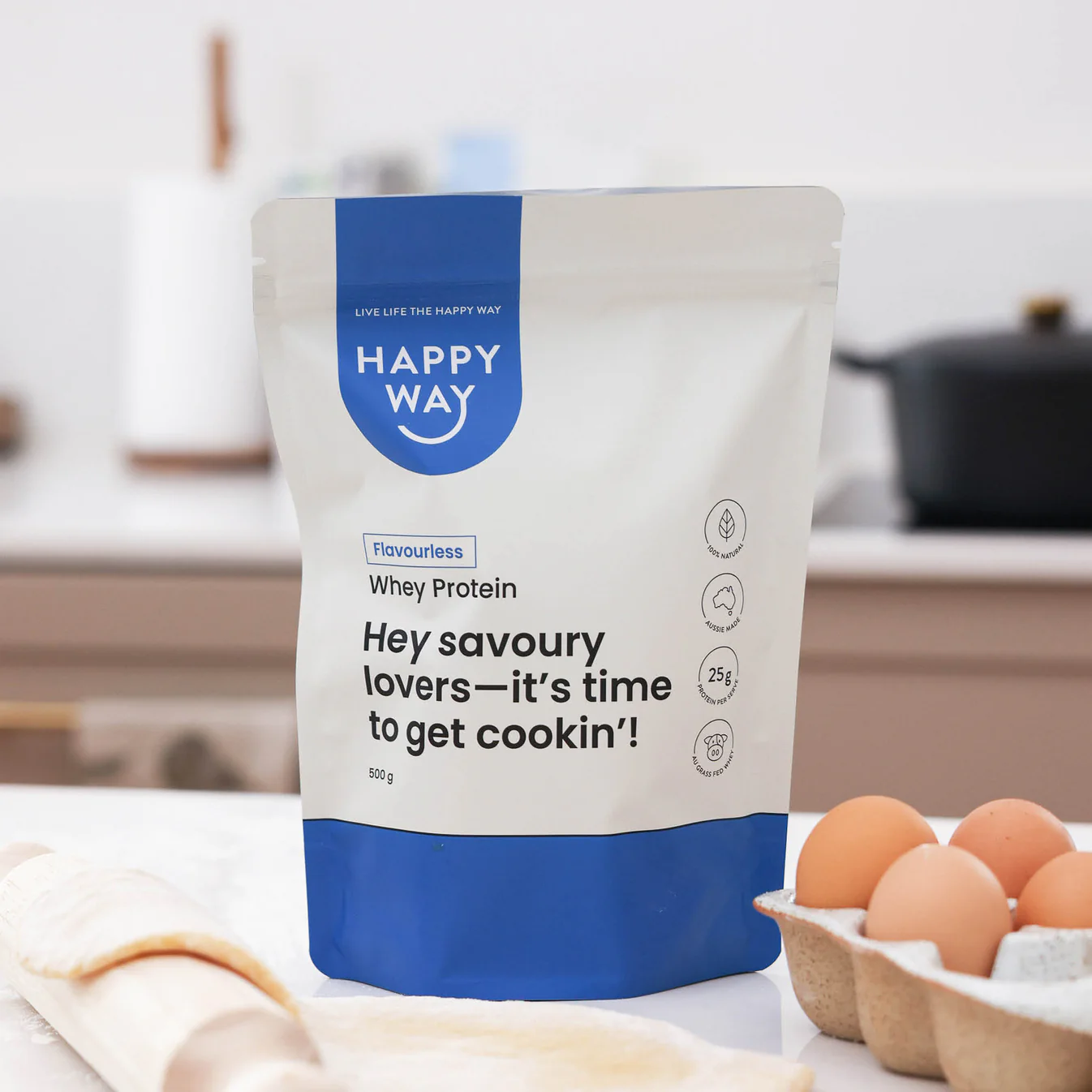 Happy Way Flavourless Whey Protein Powder 500g